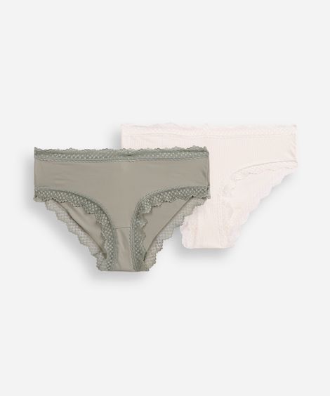 kit de 2 calcinhas caleçon com renda colorido