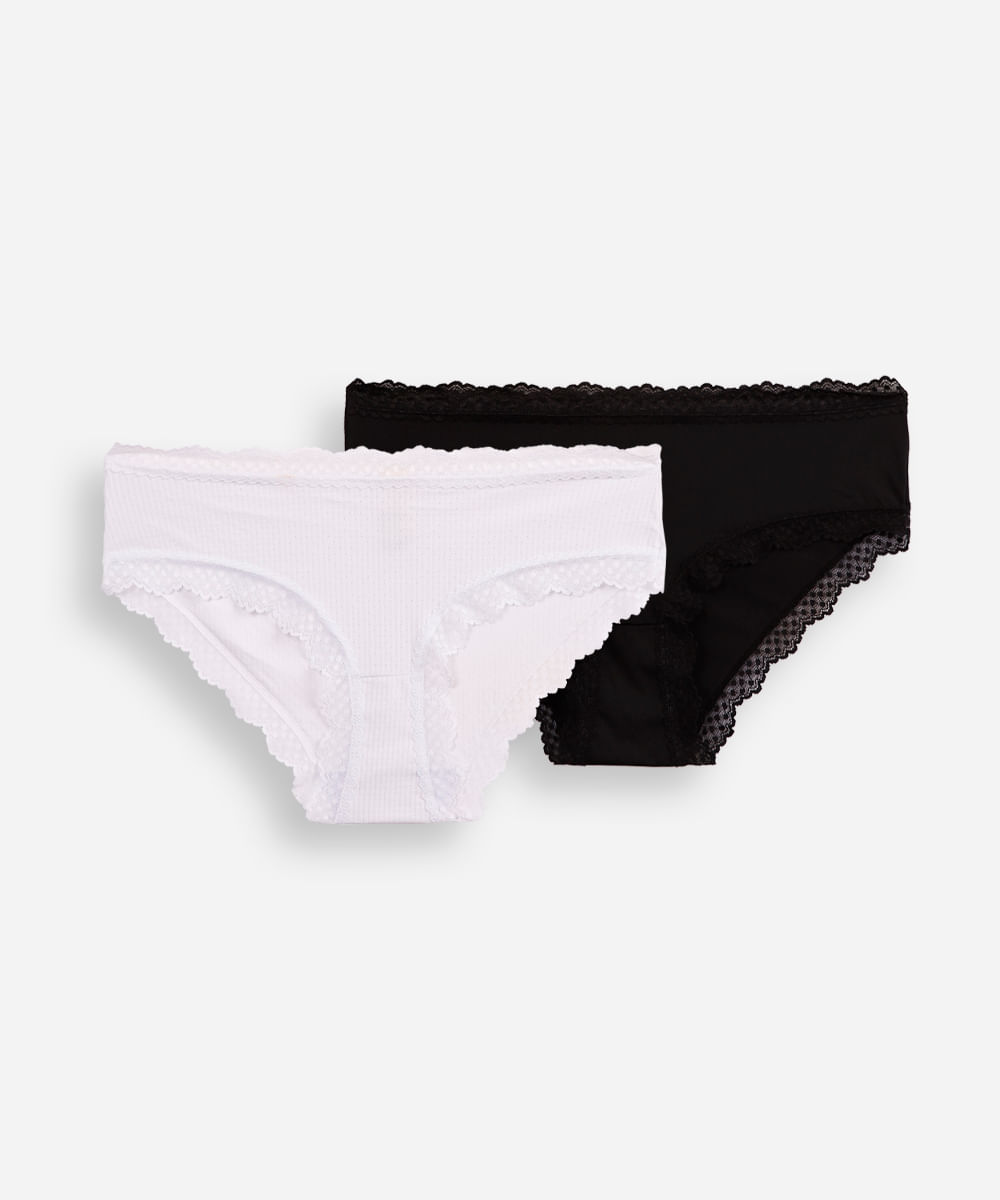 kit de 2 calcinhas caleçon com renda colorido