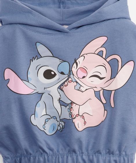 conjunto de moletom infantil stitch e angel com capuz azul