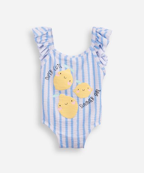 maiô infantil com babado e listrado off white