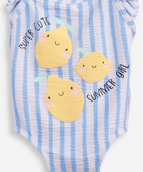 maiô infantil com babado e listrado off white