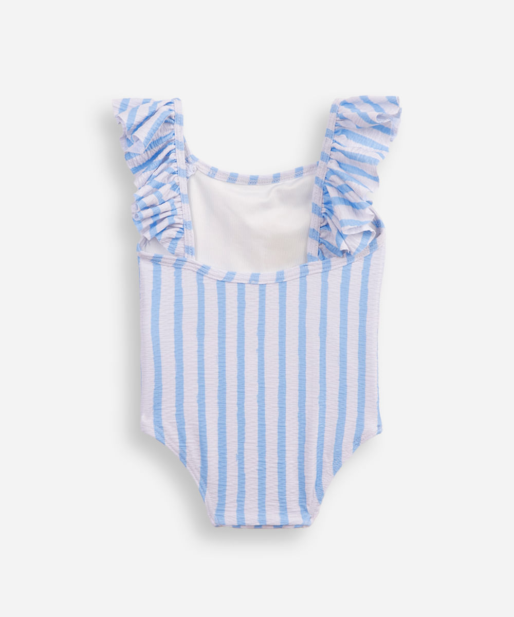 maiô infantil com babado e listrado off white