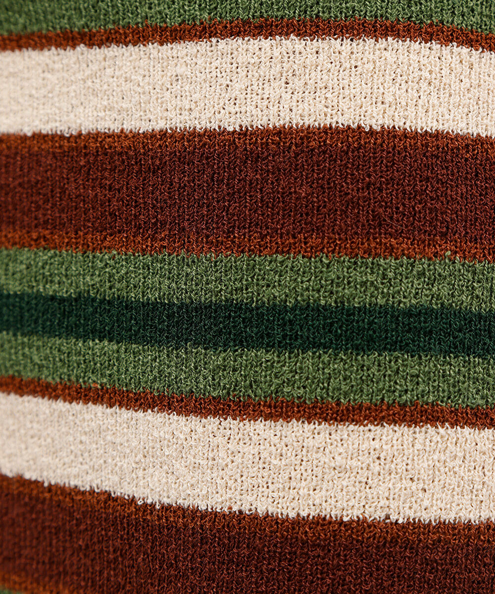 saia midi feminina de tricot listrada com fenda marrom