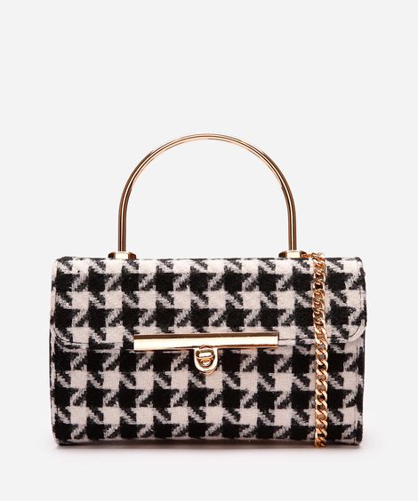 bolsa feminina de tweed pied de poule preta