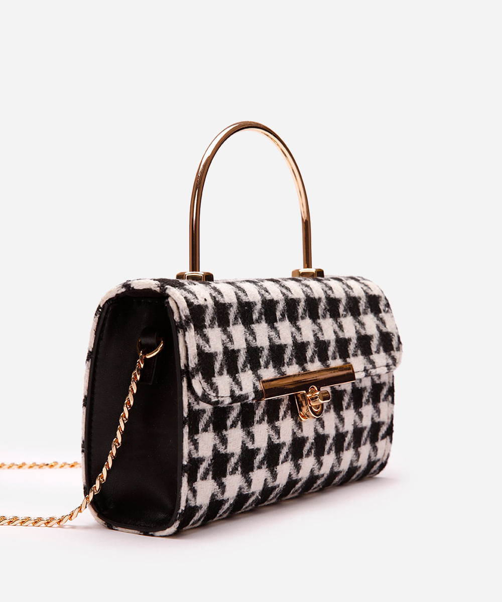bolsa feminina de tweed pied de poule preta