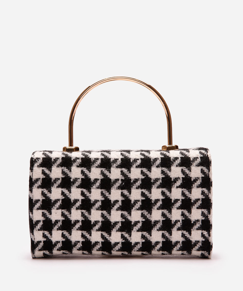 bolsa feminina de tweed pied de poule preta