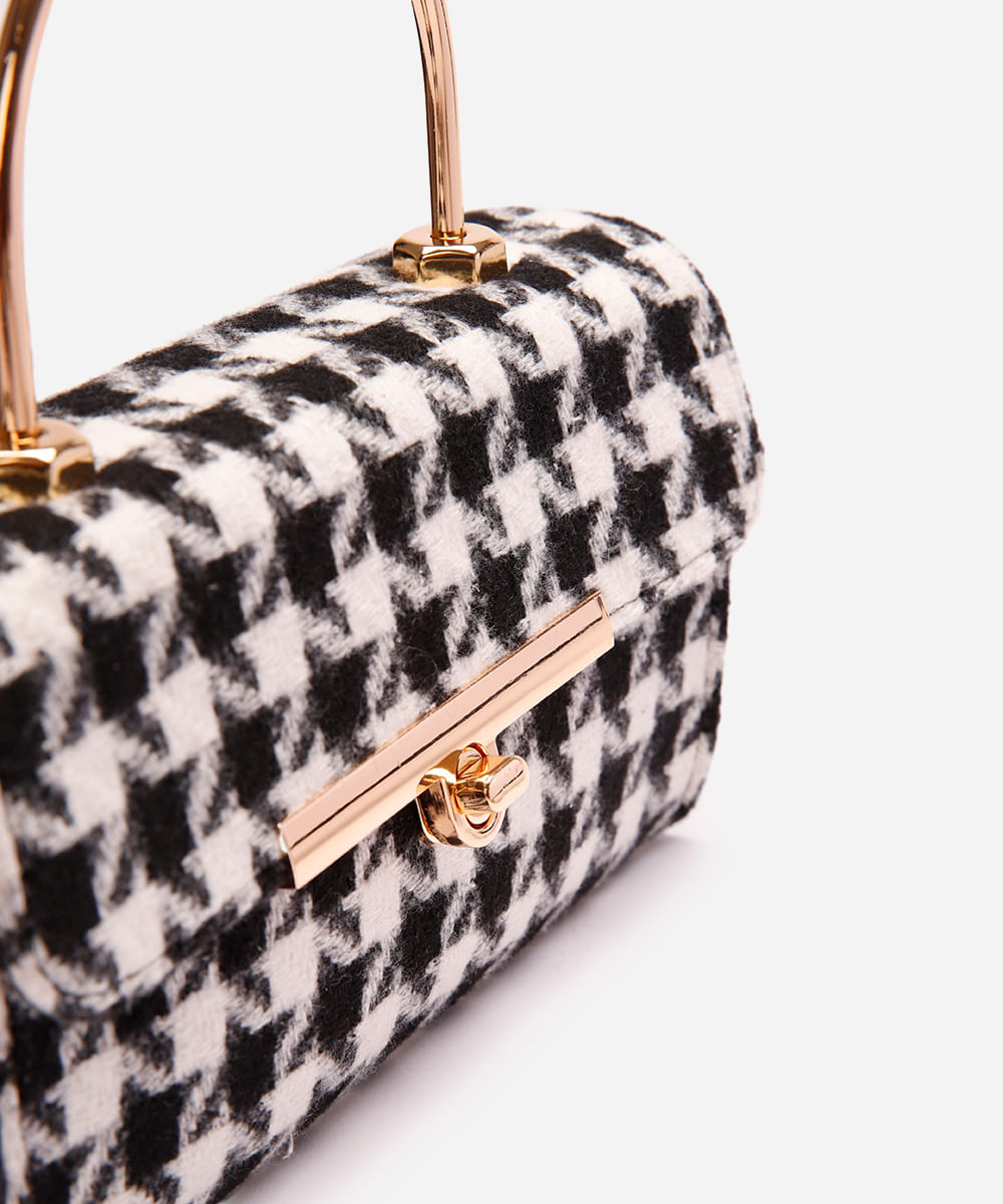 bolsa feminina de tweed pied de poule preta