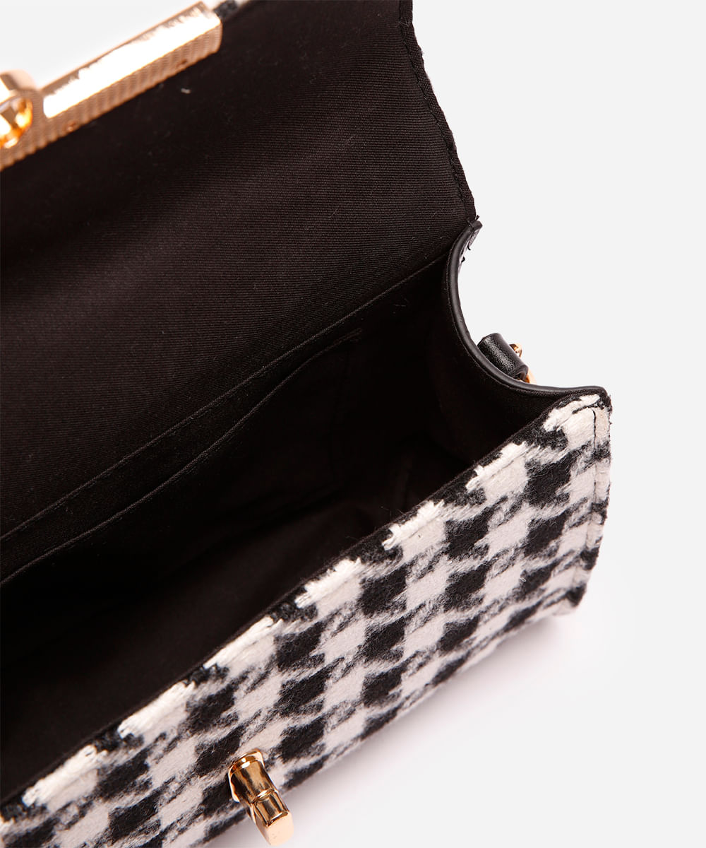 bolsa feminina de tweed pied de poule preta