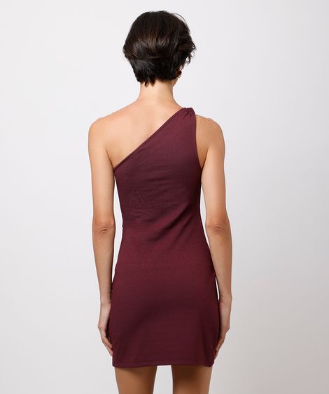 vestido curto ombro único com pregas mindset vinho