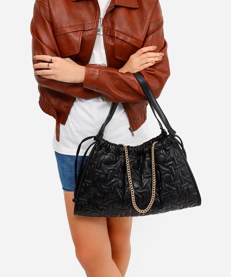 bolsa shoulder feminina matelassê com alça de corrente preta