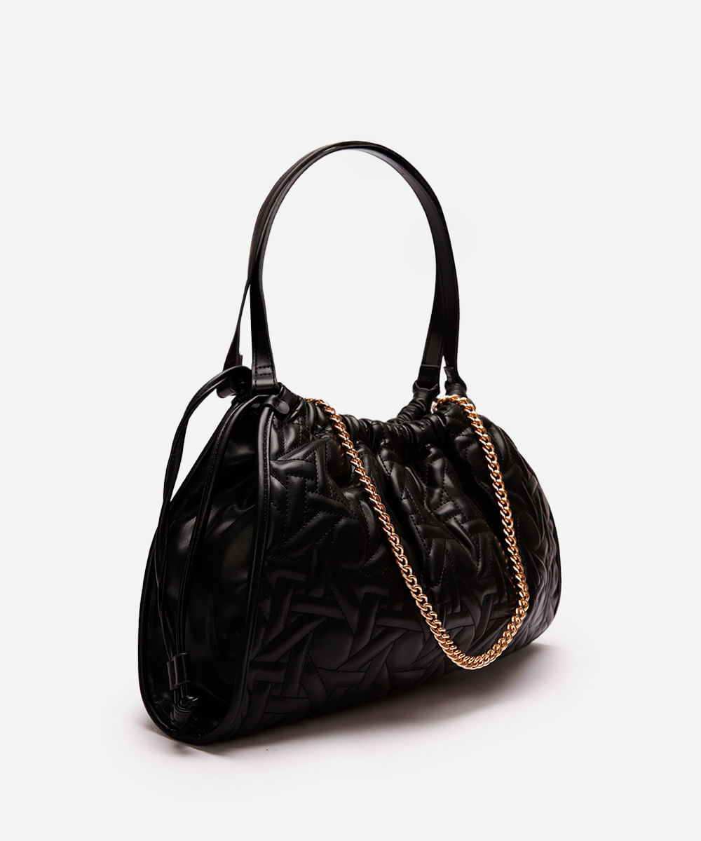 bolsa shoulder feminina matelassê com alça de corrente preta