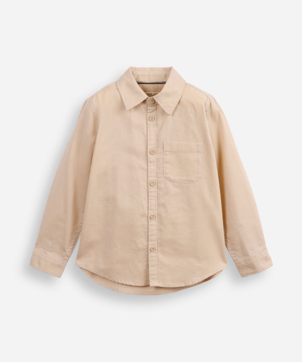 camisa de algodão infantil com bolso bege