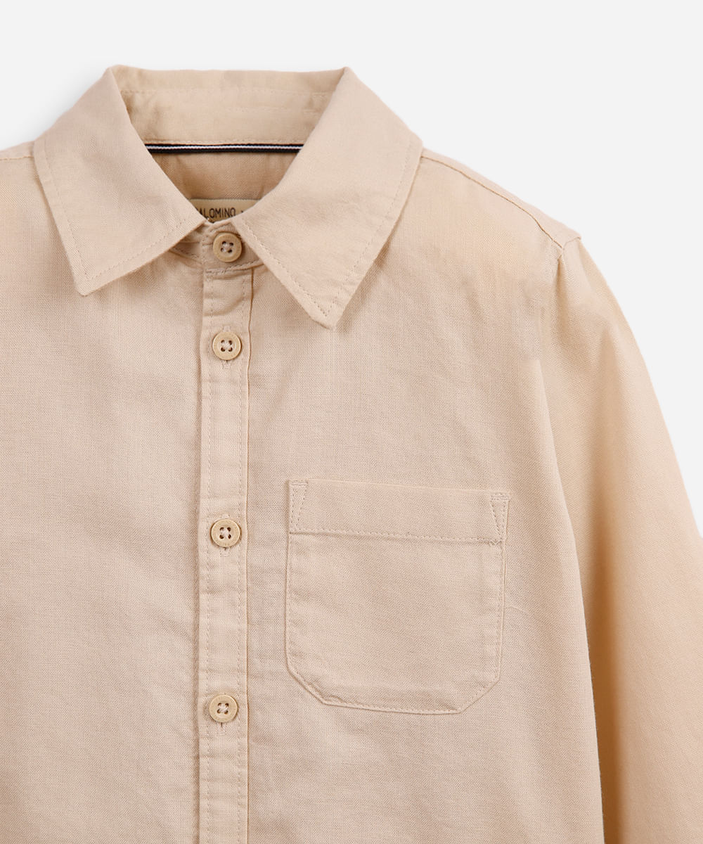 camisa de algodão infantil com bolso bege
