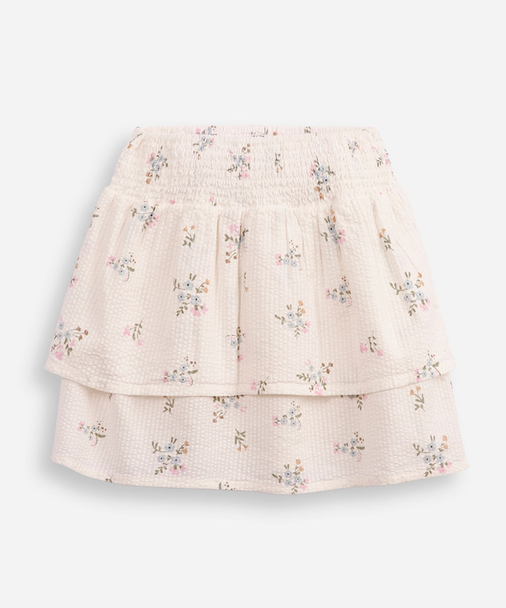 saia curta infantil floral texturizada off white