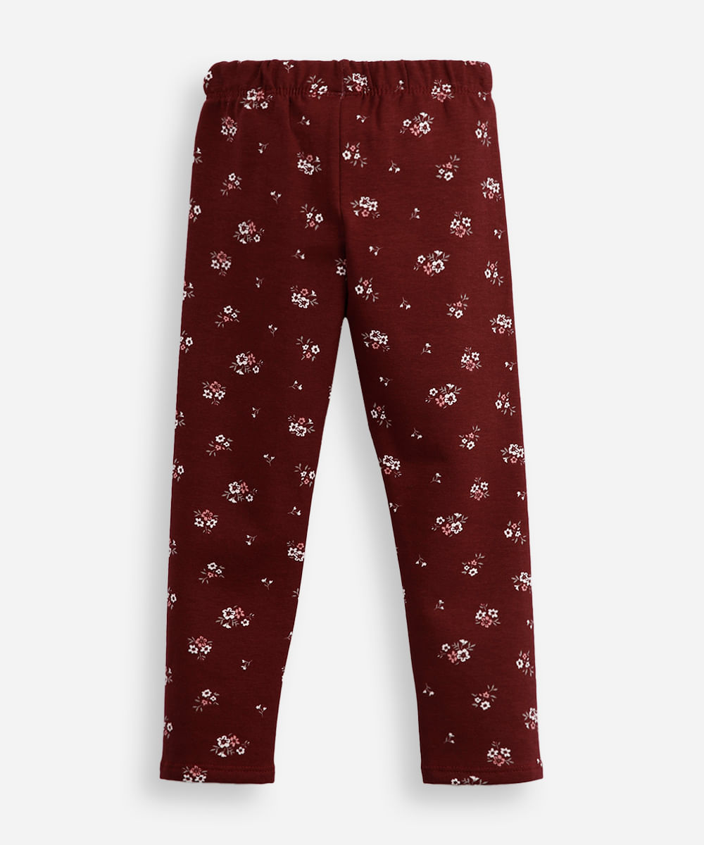 calça legging infantil de moletom floral vinho
