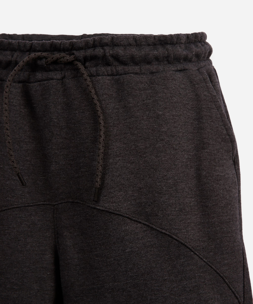 short de moletom juvenil com recorte preto - cinza escuro