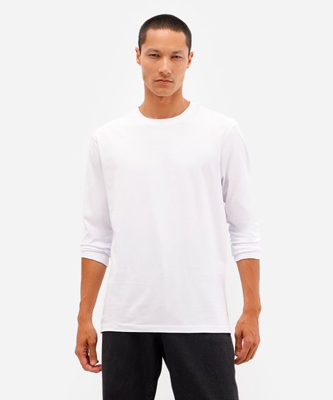 blusa comfort masculina de algodão manga longa branca