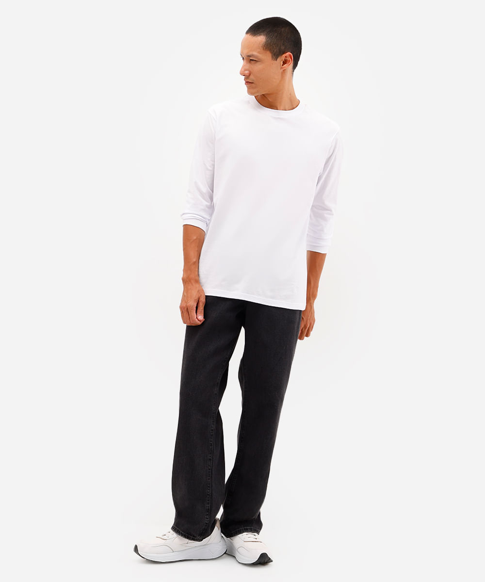 blusa comfort masculina de algodão manga longa branca