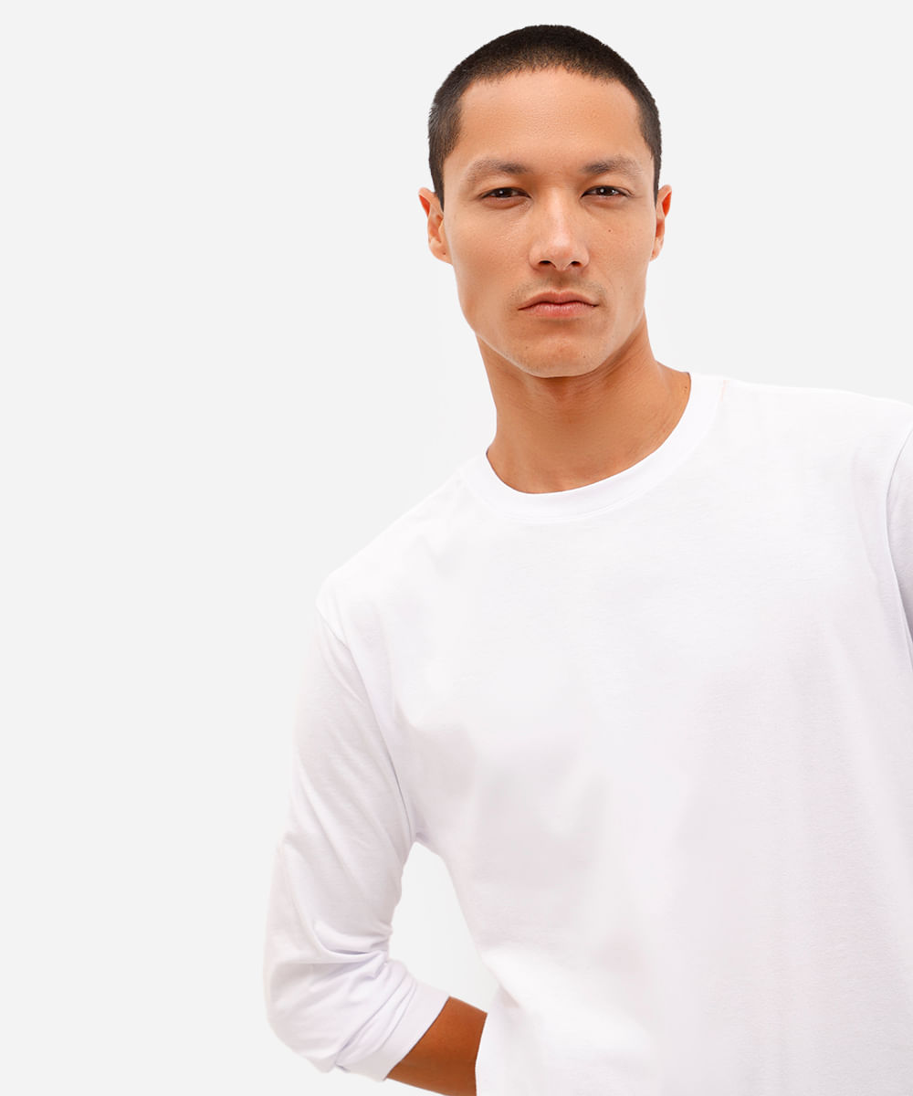 blusa comfort masculina de algodão manga longa branca
