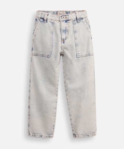 calça skater infantil jeans cós com elástico azul
