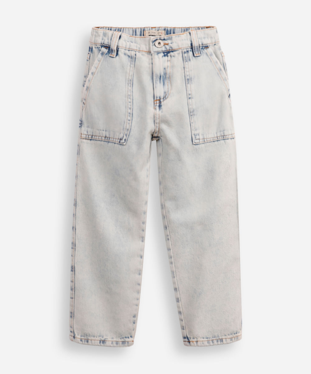 calça skater infantil jeans cós com elástico azul