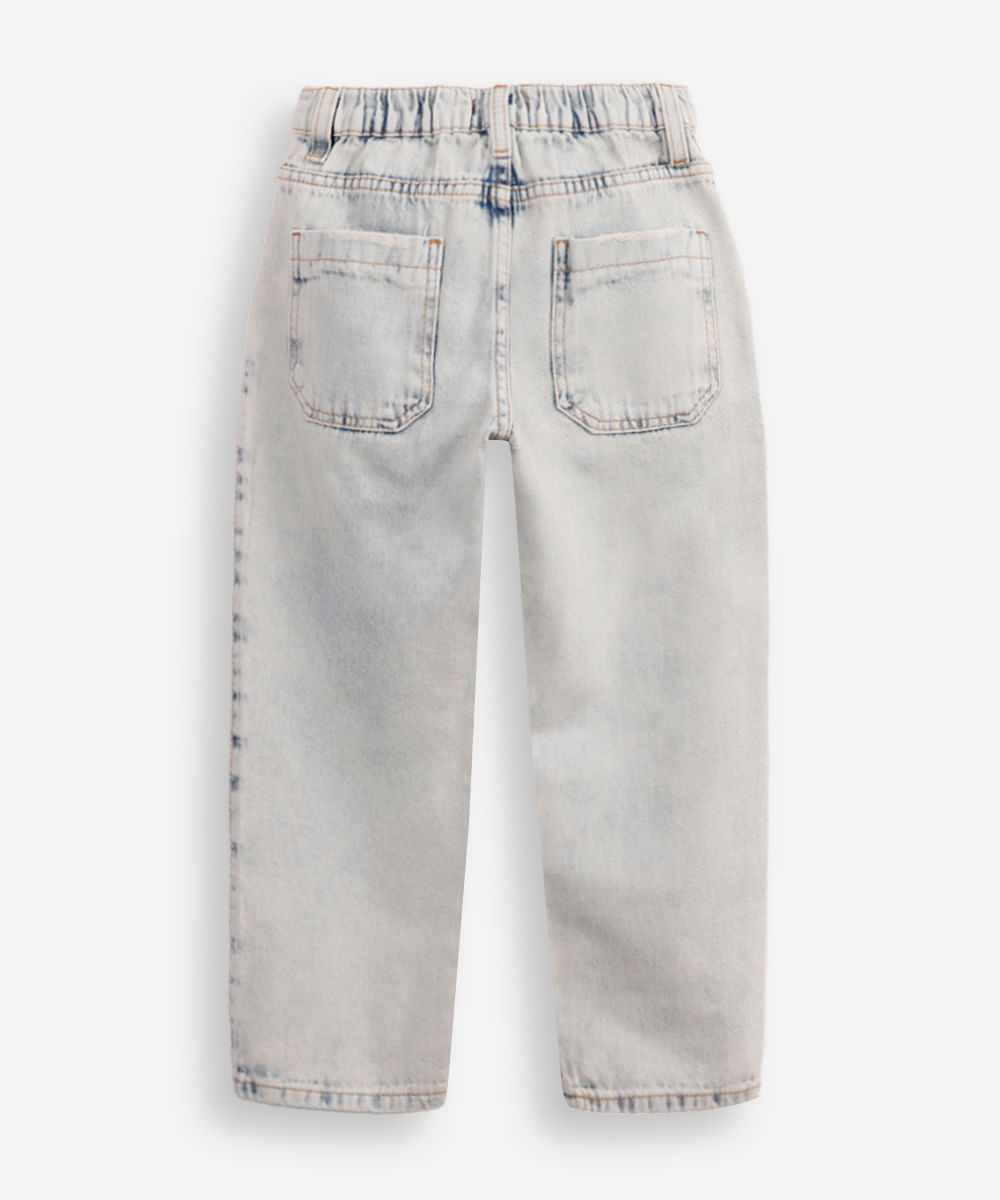 calça skater infantil jeans cós com elástico azul