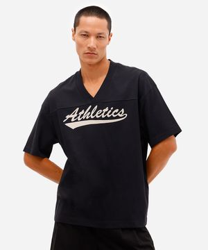 camiseta oversized masculina de algodão gola v athletics preta