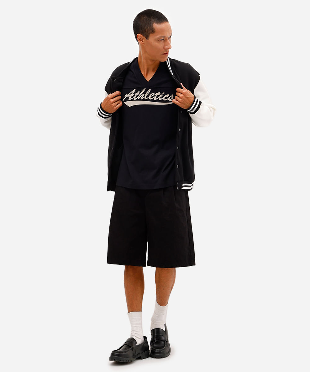 camiseta oversized masculina de algodão gola v athletics preta