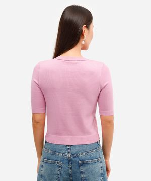 cardigan feminino de tricot com botões rosa