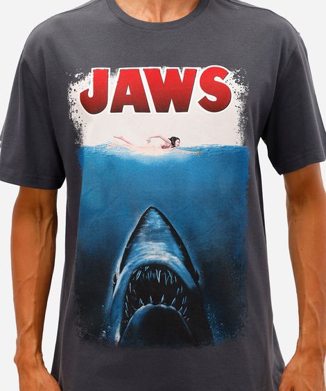 camiseta masculina de algodão tubarão cinza