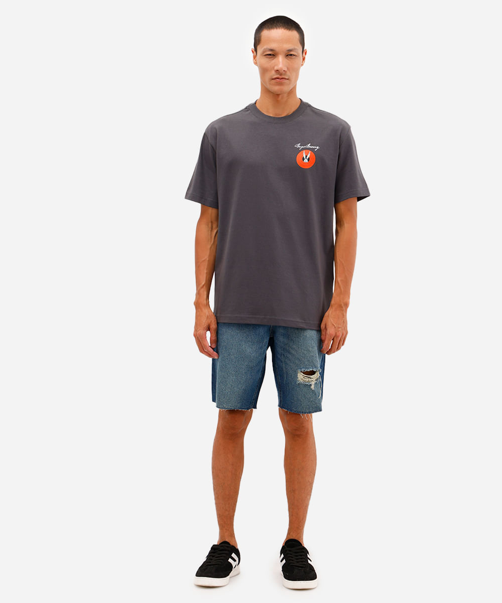 camiseta masculina de algodão looney tunes cinza