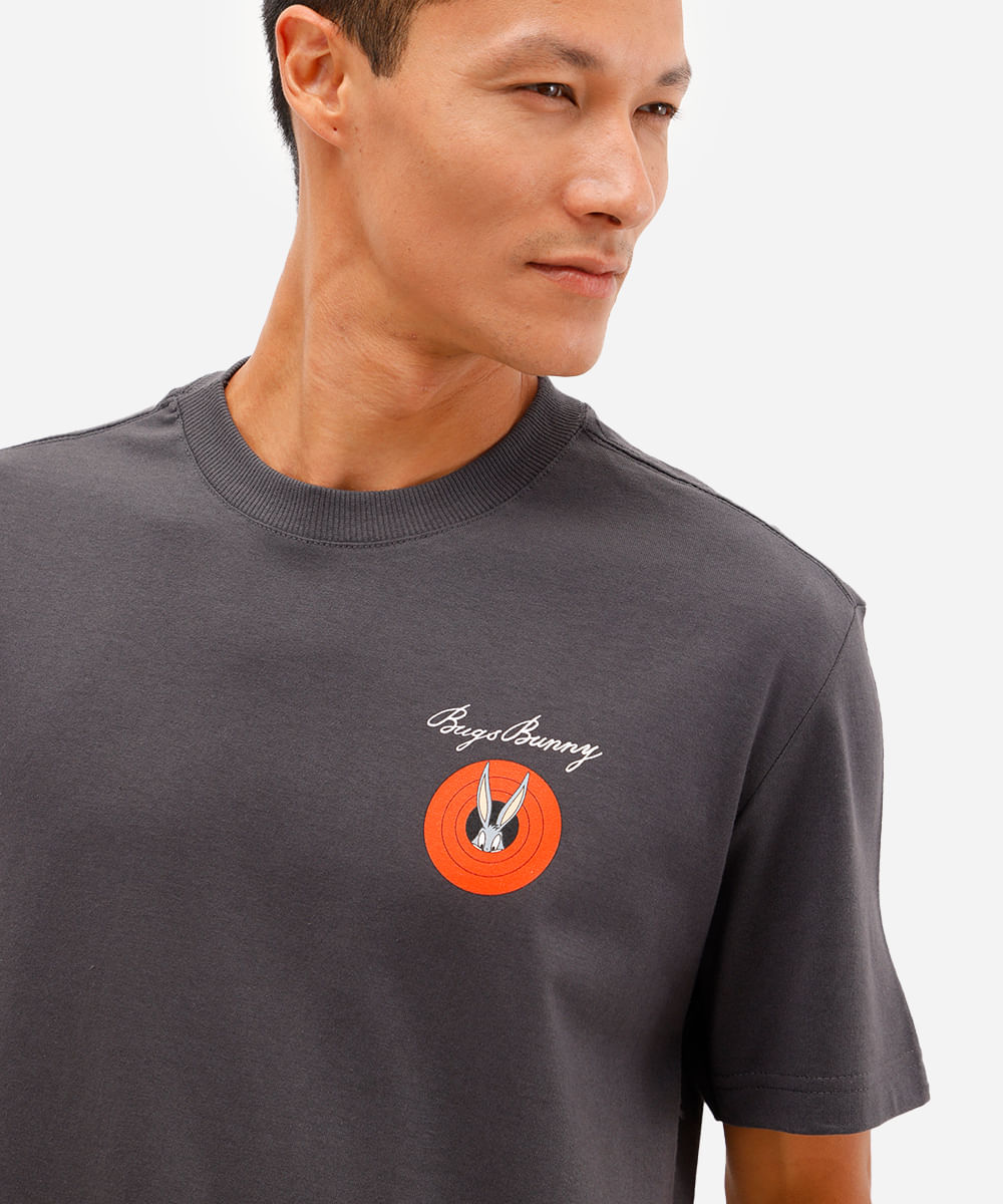 camiseta masculina de algodão looney tunes cinza