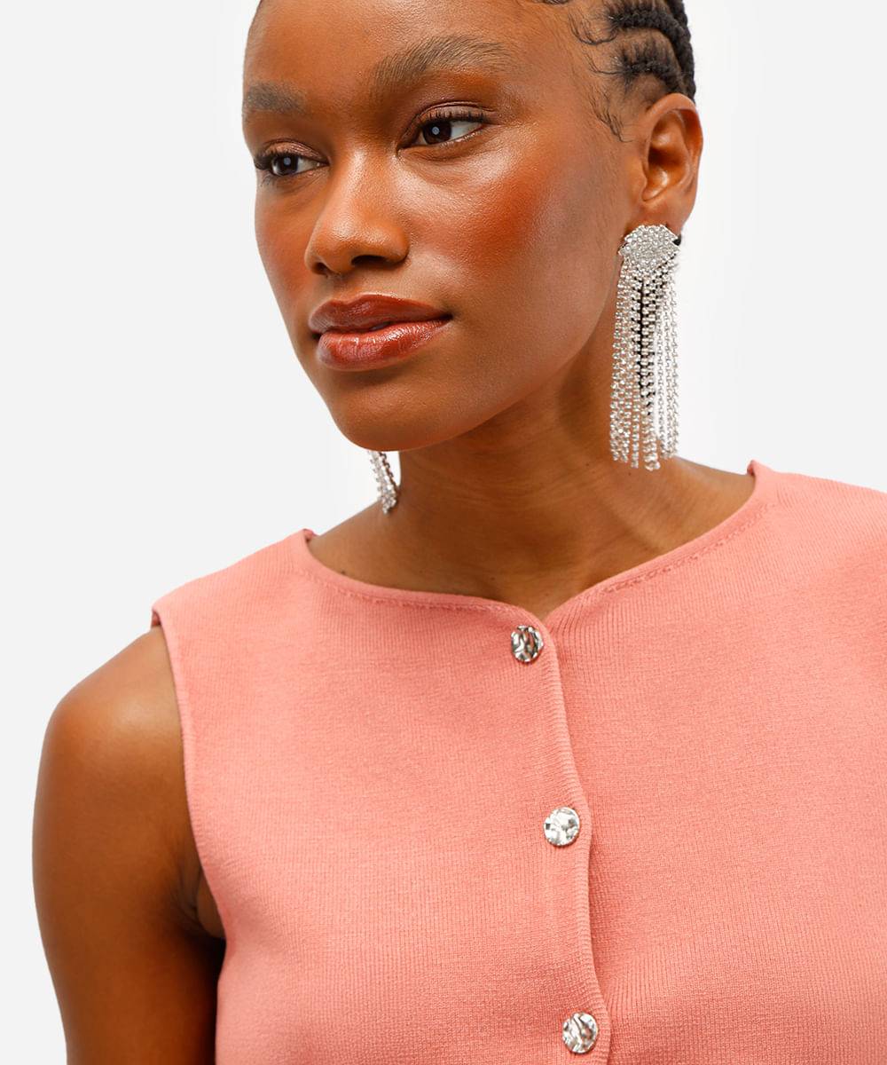 colete feminino de tricot com botões rosa