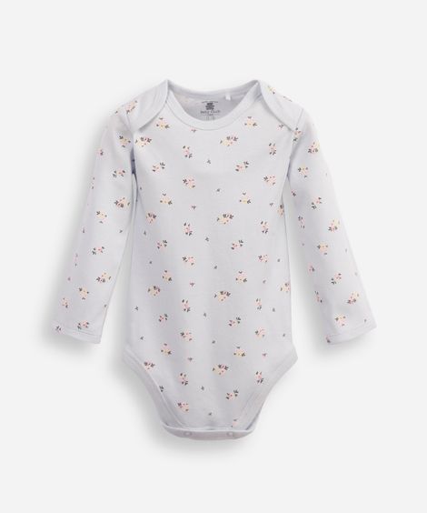 body infantil de algodão manga longa floral azul