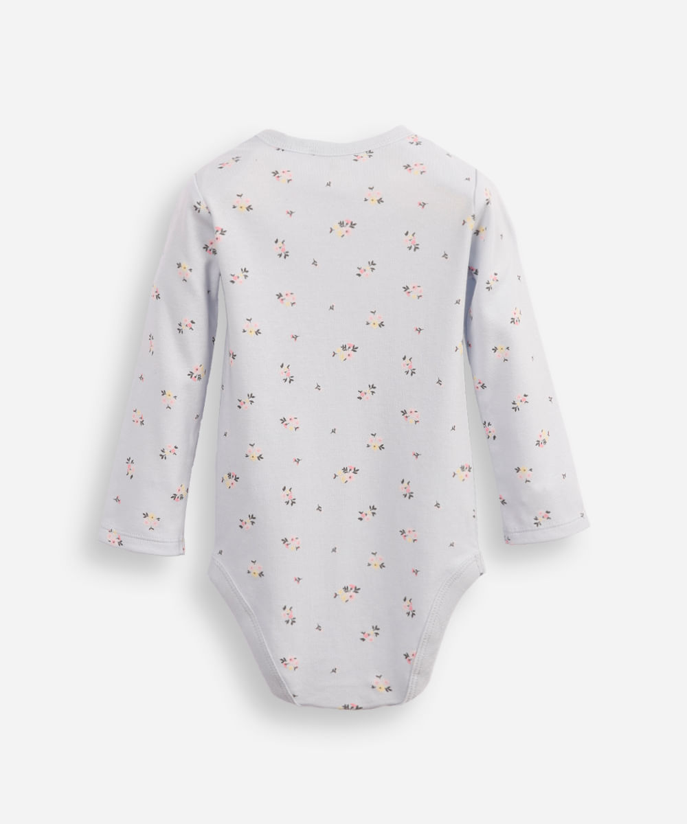 body infantil de algodão manga longa floral azul