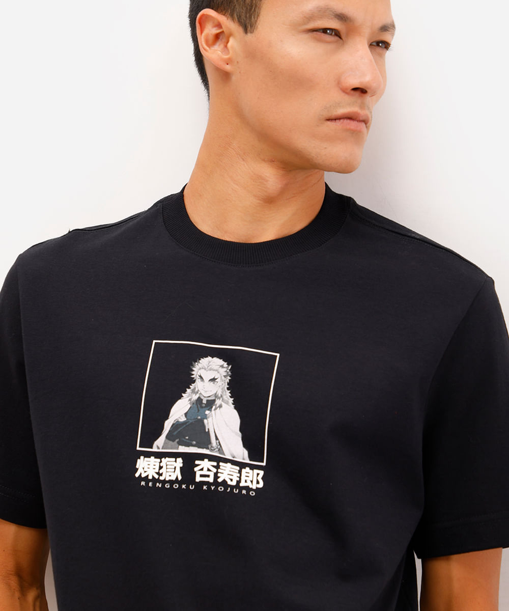 camiseta comfort masculina de algodão demon slayer preta