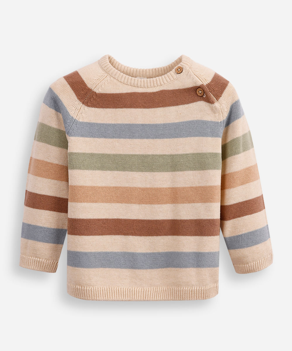 suéter de tricot infantil listrado bege
