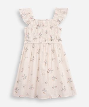 vestido infantil de algodão floral texturizado off white