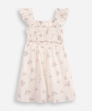 vestido infantil de algodão floral texturizado off white