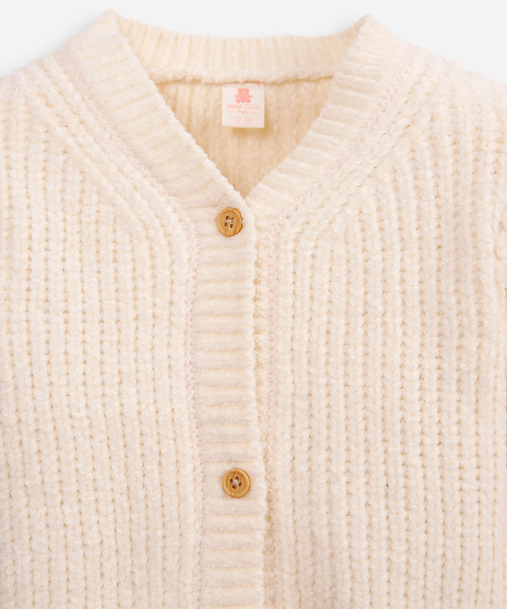 cardigan infantil de tricot gola v off white
