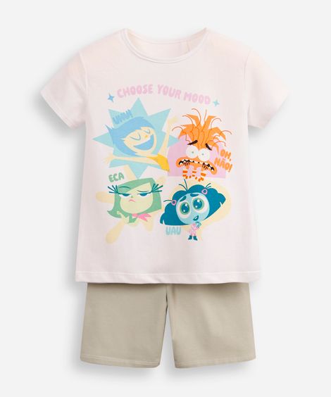 conjunto infantil curto divertida mente off white
