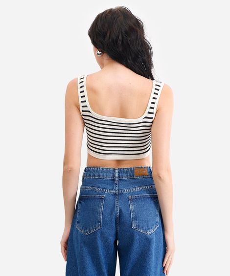 cropped básico feminino canelado listrado off white