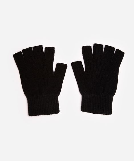 luva básica de tricot meio dedo preta