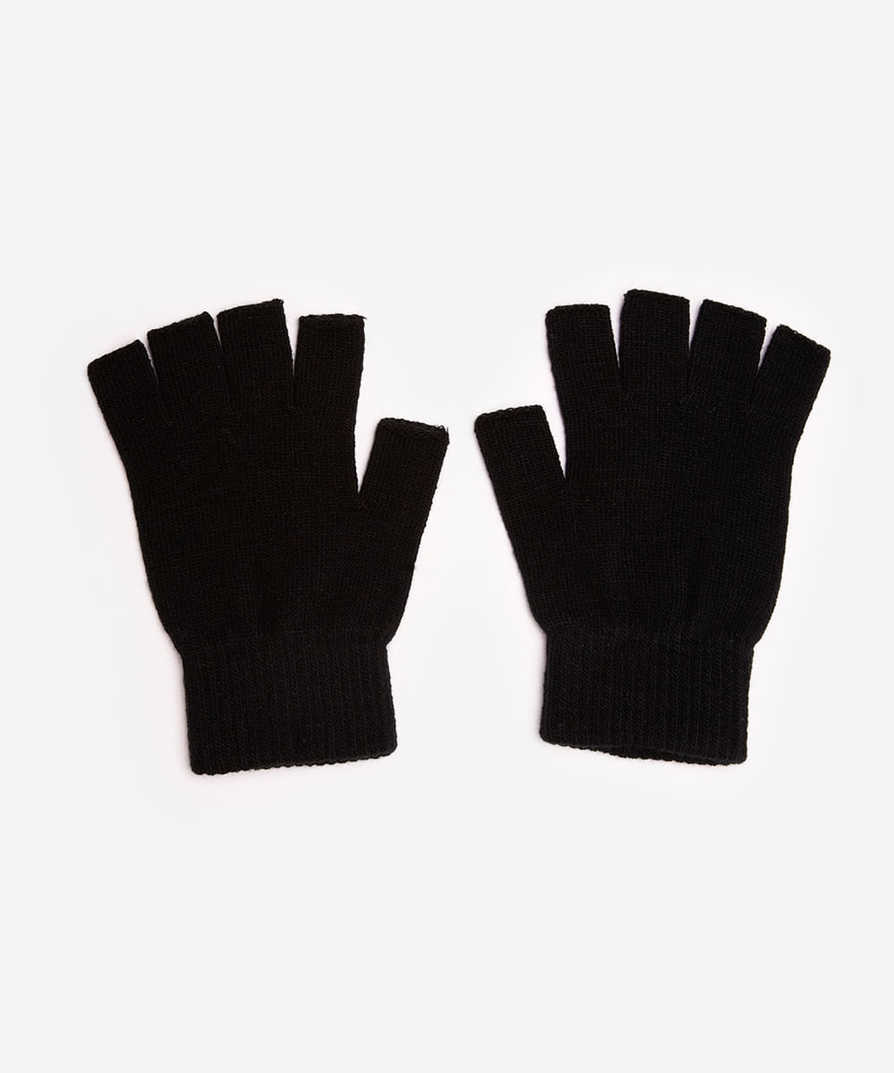 luva básica de tricot meio dedo preta