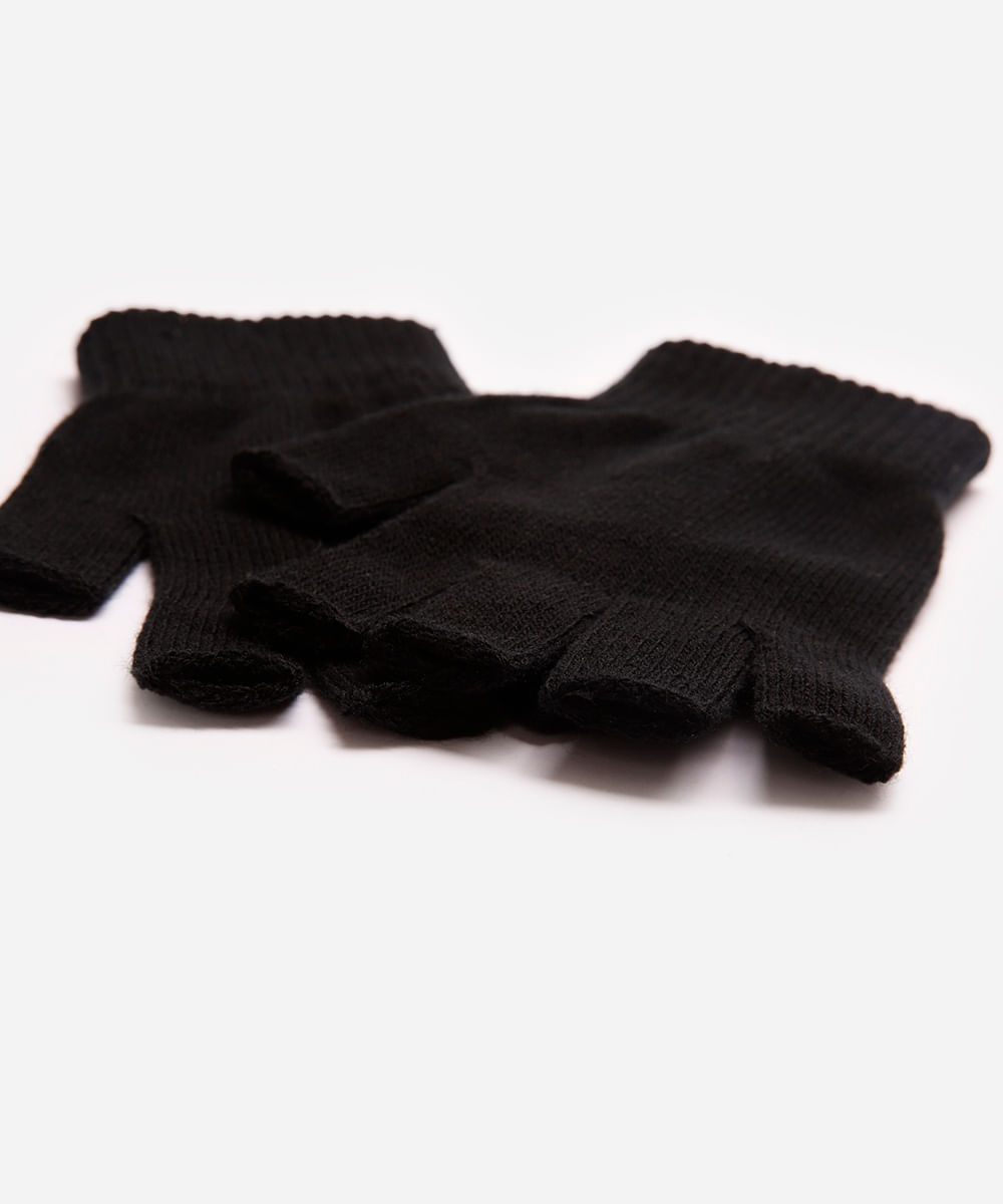 luva básica de tricot meio dedo preta