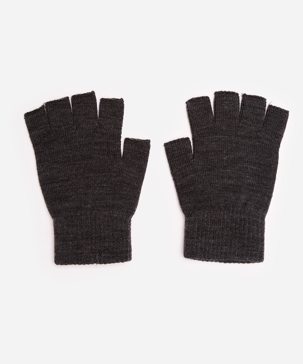 luva básica de tricot meio dedo cinza