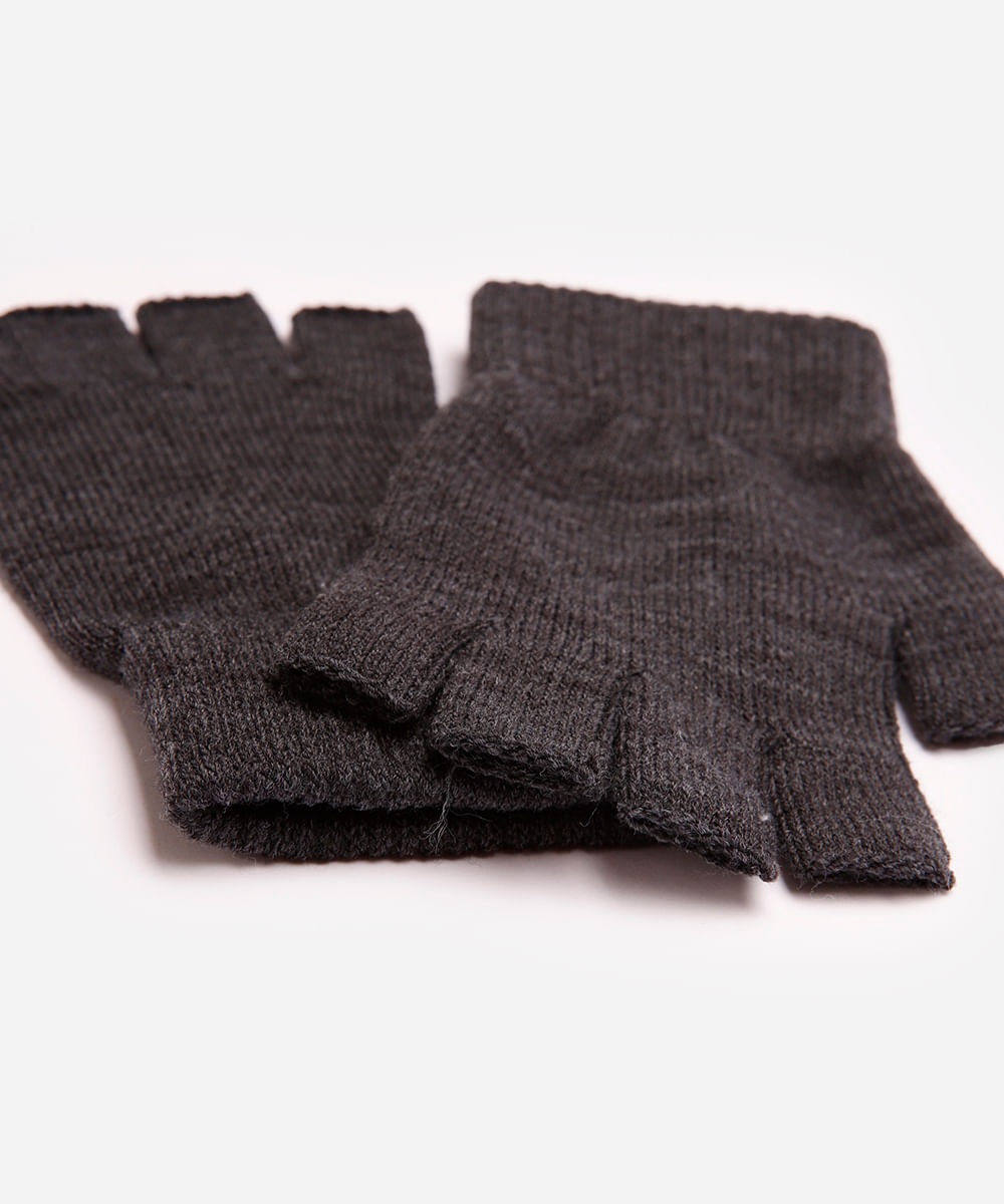 luva básica de tricot meio dedo cinza