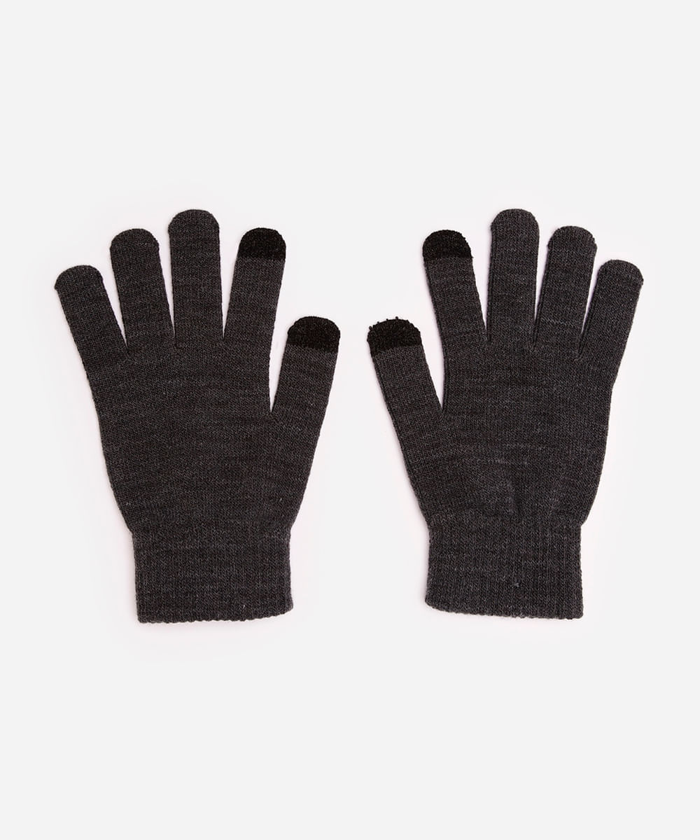 luva masculina de tricot touch screen cinza