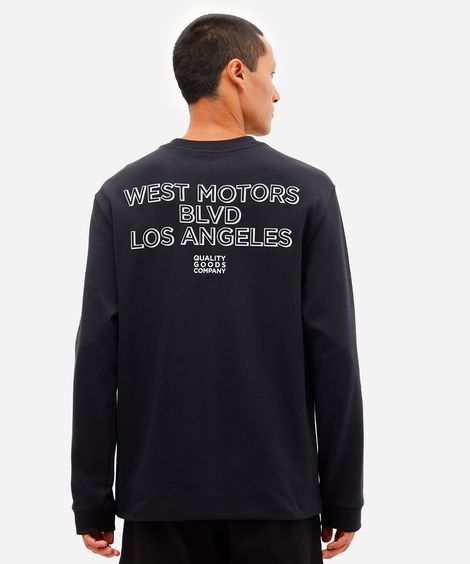 camiseta masculina oversized de algodão manga longa estampada preta