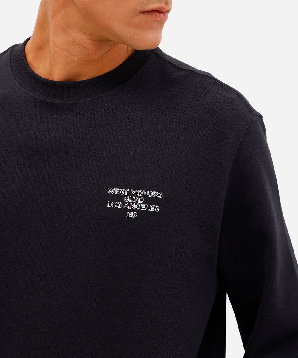 camiseta masculina oversized de algodão manga longa estampada preta
